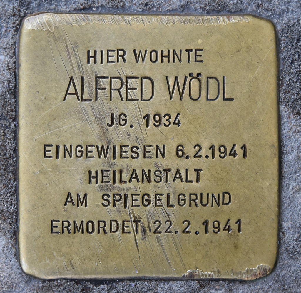 'Stolperstein' for Alfred W&ouml;dl, who was killed in Am Spiegelgrund on 22 February 1941, 16 days after being admitted. Photo:&hellip;