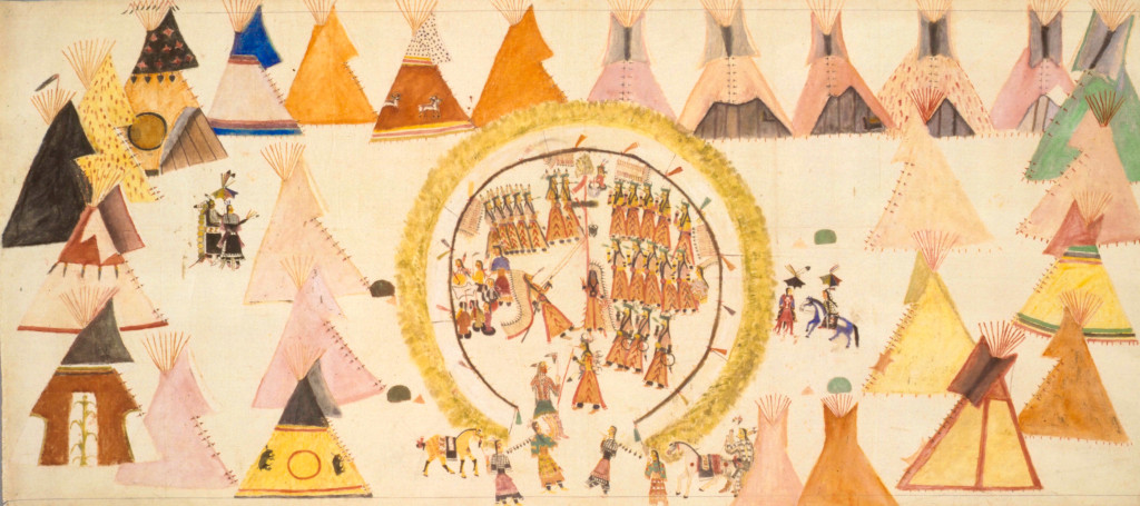 The fourth day of the Sun Dance, painted by Short Bull in 1912. The Sun Dancer had to demonstrate endurance and tolerance to&hellip;