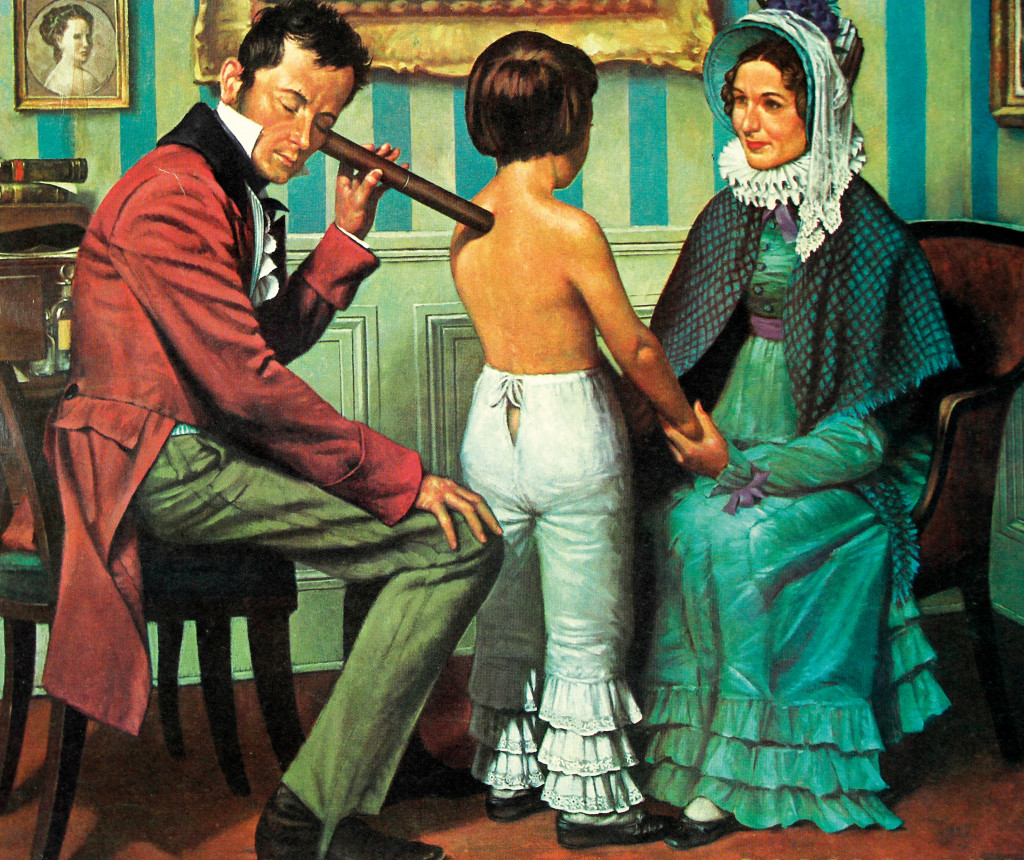 La&euml;nnec og stetoskopet, malt av Robert A. Thom i 1952. Illustrasjonsfoto: FotoFlirt / Alamy Stock Photo