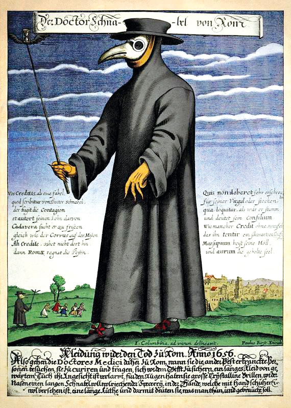 Pestlege i Roma. Drakten er innsatt med voks. Han har briller og hansker og beskytter munn og nese med et nebb fylt med&hellip;