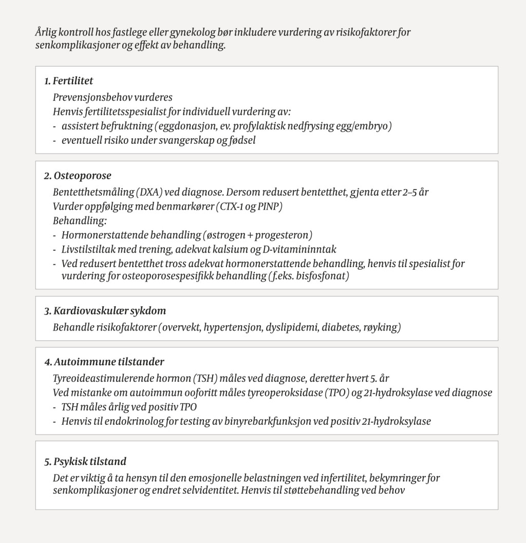 Figur 2 Oppf&oslash;lging og behandling av prematur ovarialinsuffisiens (3).