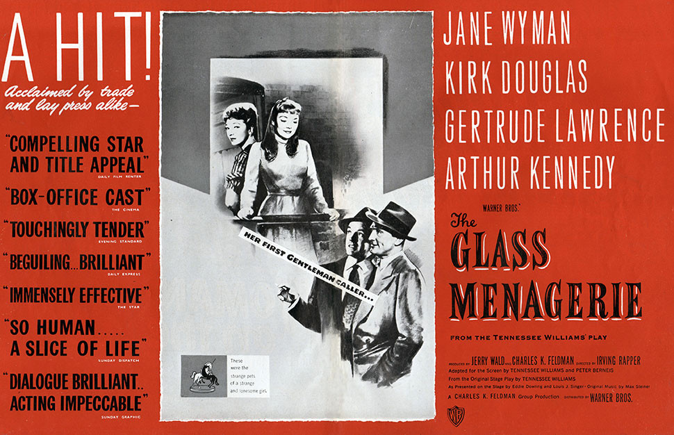 Amerikansk plakat fra 1950 i forbindelse med filmatiseringen av teaterstykket The Glass Menagerie. Foto: Mary Evans Picture &hellip;