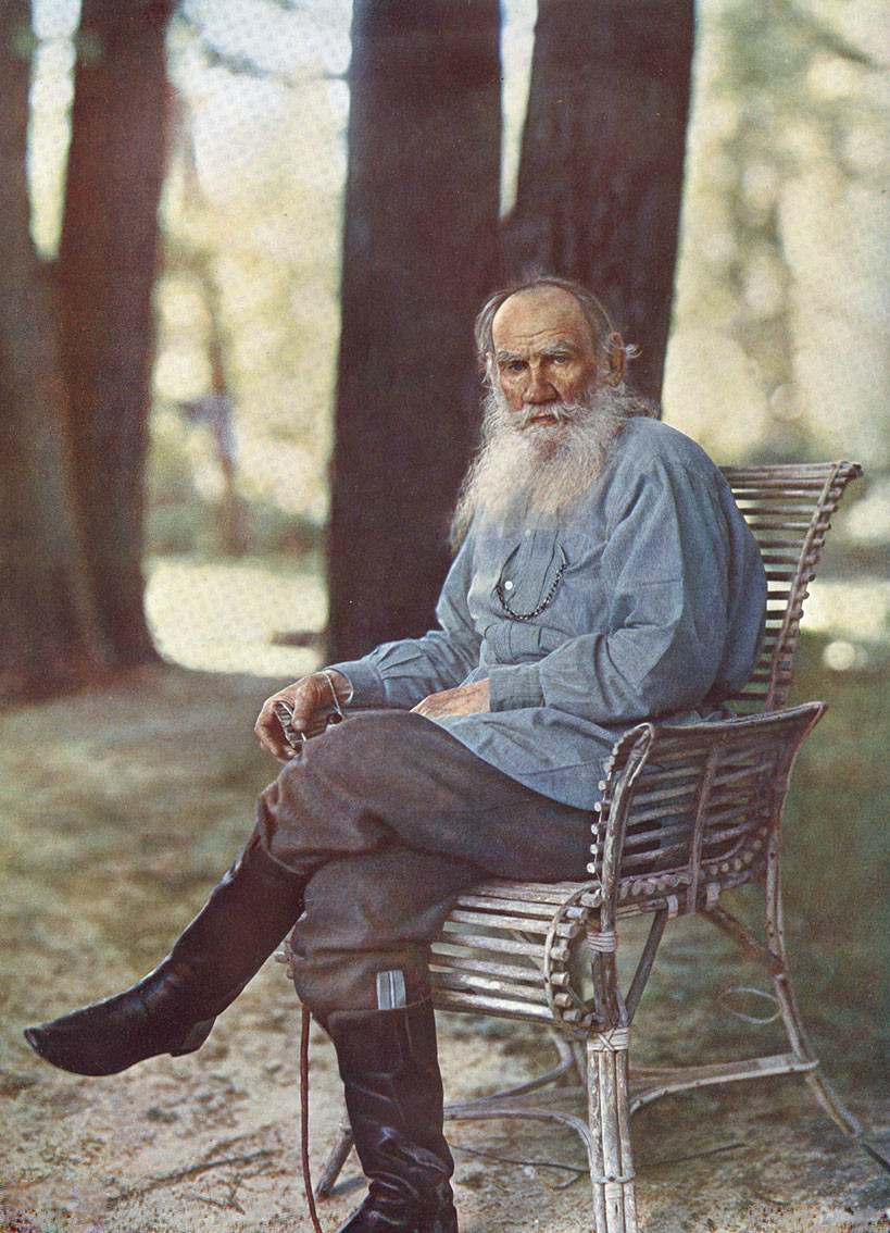 Tolstoj den 23. mai 1908 ved hans eiendom Yasnaya Polyana. Litografi av Sergey Prokudin-Gorsky / Wikimedia Commons / CC0