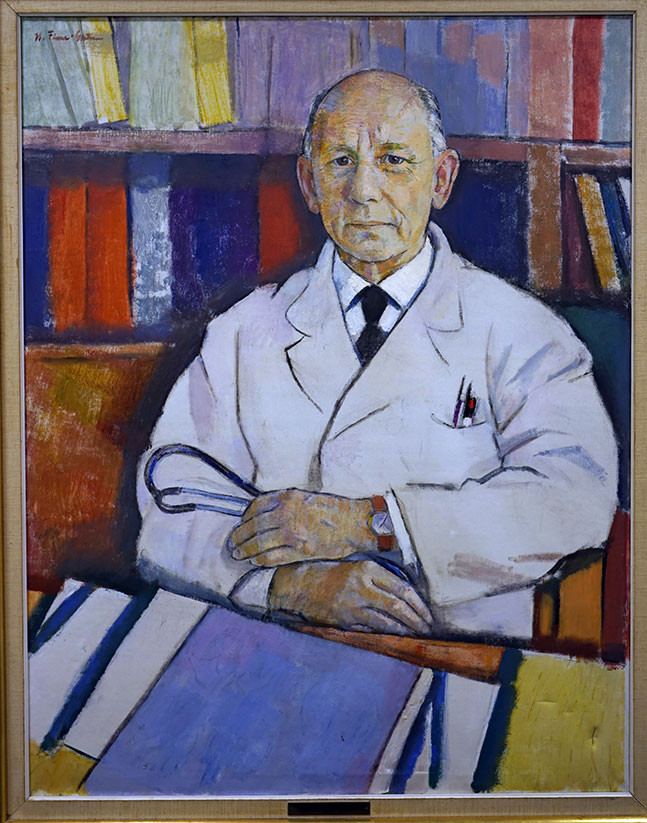 Figur 1 Anton Jervell (1901&ndash;87), malt av Hans Finne-Gr&oslash;nn (1903&ndash;2001) i 1967. Maleriet henger i bygg 3 (medisinsk bygning),&hellip;